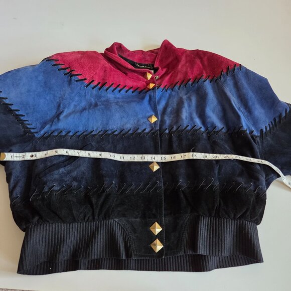 Vintage Dino'z black, red and blue color block suede bomber style jacket . - Picture 7 of 9